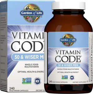 Garden of Life Multivitamin for Men - Vitamin Code 50 & Wiser Men's Raw Whole Food Vitamin Supplement with Probiotics, Vegetarian, 240 Capsules