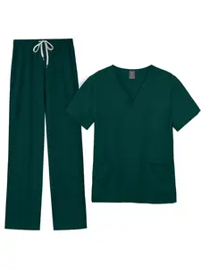 Medical Scrubs, Women Fitted Casual Hospital Nurses Uniforms, Short Sleeve Nursing Scrubs Uniforms Sets Solid Color Straight Pants Surgical Gown