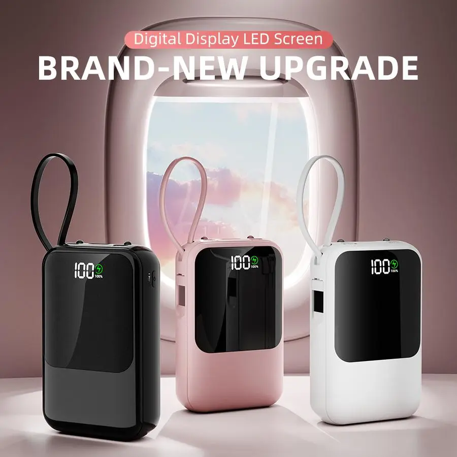 XBJ 10000mAh Portable Charger for Mobile & Electronic Devices, 3 Charging Cables Included, Compact Lightweight Smartphone Power Bank Accessory, Ideal for Camping & Travel