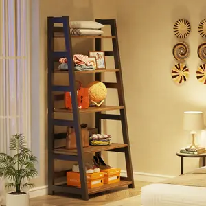 Tribesigns 5-Tier Bookshelf Industrial Bookcase, 5 Shelf Ladder Shelf Book Storage Shelf Organizer for Living Room, Home Office
