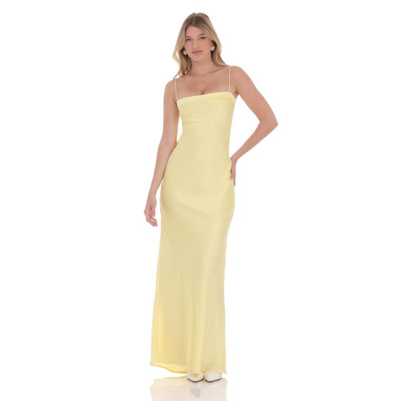 Satin Open Back Maxi Dress in Yellow