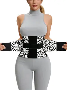 1 Count Women's Triple Wrap Adjustable Abdomen Smoothing Waist Trainer, Fajas, Comfort Sexy Nylon Fabric Sports Waist Cincher, Multicolor Solid & Leopard Print Girdle, Stylish Body Shaper Shapewear Belts for Ladies, Perfect for All Seasons Wear