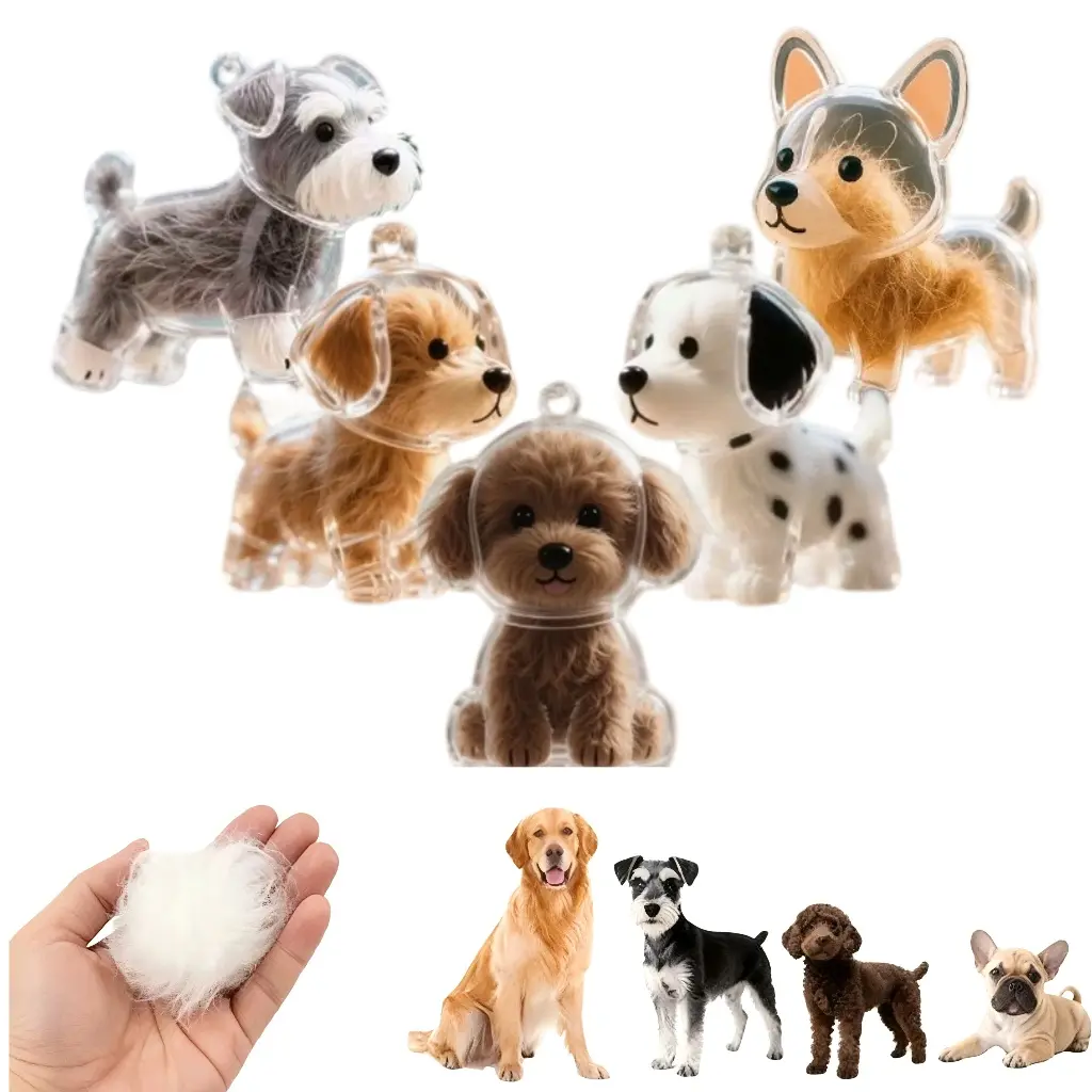 Dog Hair Commemorative Keychain - Waterproof Extra-Large Transparent Plastic Capsule Pendant, Cute Puppy Design, Durable Portable Collectible Dog Lover Memorial Gift