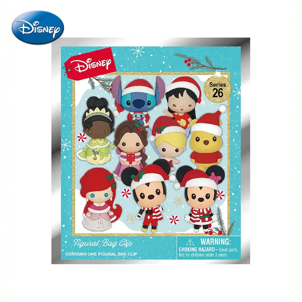 1Pc Disney Officially Licensed Mickey and Stitch Blind Bag Keychain Surprise Collectibles Christmas Style Mystery Bulk Bag Clip Cartoon Characters Collectiont PVC Keyring Random One Desktop Ornaments Room Decoration Birthday Gifts for Friends Family