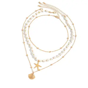Adjustable Tassels Chain Necklace Bracelet With Seashells Starfish Pendant