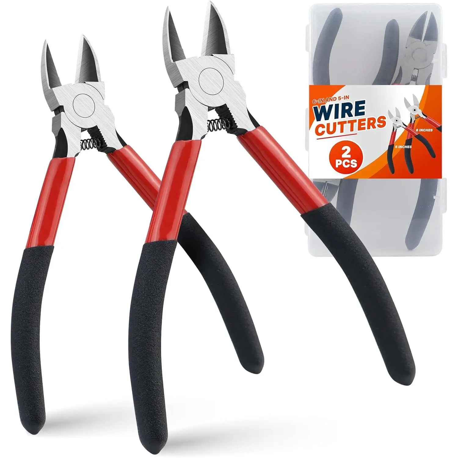 Swiilpo 2PCS Heavy Duty Wire Cutters Set, 5 inch & 6 inch Electrical Diagonal Cutting Pliers, High Carbon Steel, Anti-Slip Handle, for Crafting, Jewelry Making, ElectriciansQuesear