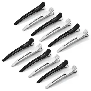 Creaseless Hair Clips - 12 Pack Salon-Grade Non-Slip Silicone Hair Roller Clips, No Dent Heat-Resistant Sectioning Clips for Blowout/Curling, Thick & Thin Hair Styling Tools (Black ＆ White)