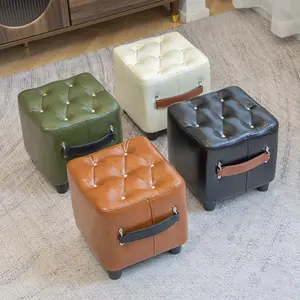 A High-quality Oil-wax Leather Low Stool/footstool/leather-padded Footstool, A Stylish And Multi-functional Sofa Side Stool And Shoe-changing Stool, Suitable for Living Rooms, Corridors, Foyers, Entrances, Bedrooms, As Home Decorative Furniture.