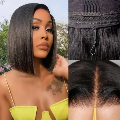 13x4 Glueless BOB Wig Lace Frontal Wig Pre-Everything 220% Ear To Ear Natural Hairline HD Lace Skin Melted Silky Straight Human Hair Wigs With Drawstring, Glueless Wigs Human Hair, Adjustable