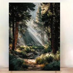 1 Piece Framed Canvas Poster - Magical Forest Scenery with Sunshine, Rural Mulan Wall Decoration - Living Room, Bedroom, Office Ready-to-Hang Natural Scene - (30x 40cm ) - Perfect Housewarming Gift, Home Decoration, Tranquil Artwork, Exquisite Piece, Land