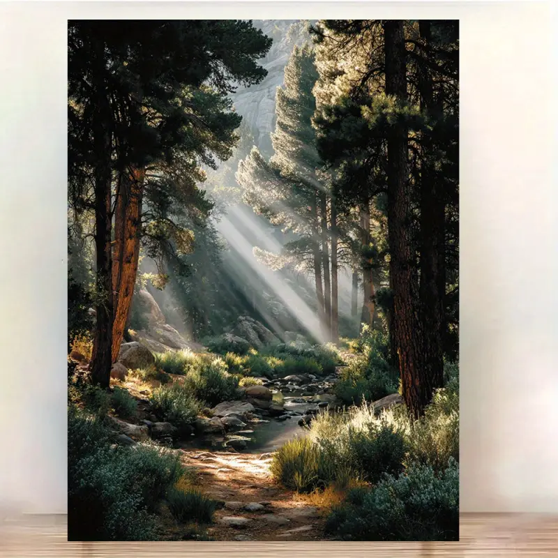 1 Piece Framed Canvas Poster - Magical Forest Scenery with Sunshine, Rural Mulan Wall Decoration - Living Room, Bedroom, Office Ready-to-Hang Natural Scene - (30x 40cm ) - Perfect Housewarming Gift, Home Decoration, Tranquil Artwork, Exquisite Piece, Land