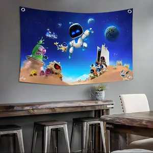 A-Astro B-Bot Game Cartoon Flags Custom Starry Sky Pattern Camping Outdoor Garden room Bedroom Decor Party Backdrops Wall Art Durable Decorative Tapestry Family Gifts