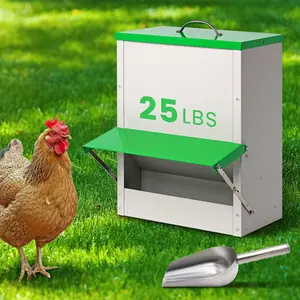 25lb Automatic Chicken Feeders Metal Poultry Feeder no Waste Large Chicken Coop Feeders with Lid Hanging Chicken Feeder Trough for Quail Chickens Ducks Feeder Outside Waterproof Chicken Feeder
