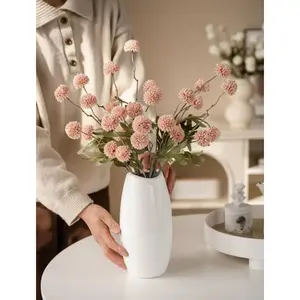 5pcs Decorative Ins-Style Artificial Chrysanthemum Snowball Pom Pom Flowers - Farmhouse Ambience-Enhancing Faux Ping Pong Bouquet, Gifts for Mother's Day, Kitchen & Desktop Home Decor Supplies (No Vase)