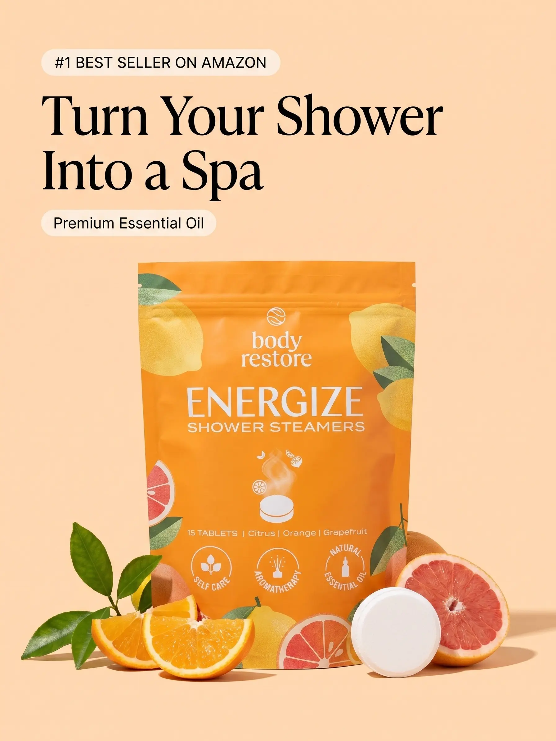 Body Restore Shower Steamers Aromatherapy 15 Pack - Christmas Stocking Stuffers for Men, Birthday Gifts for Women, White Elephant, Relaxation, Self Care - Citrus