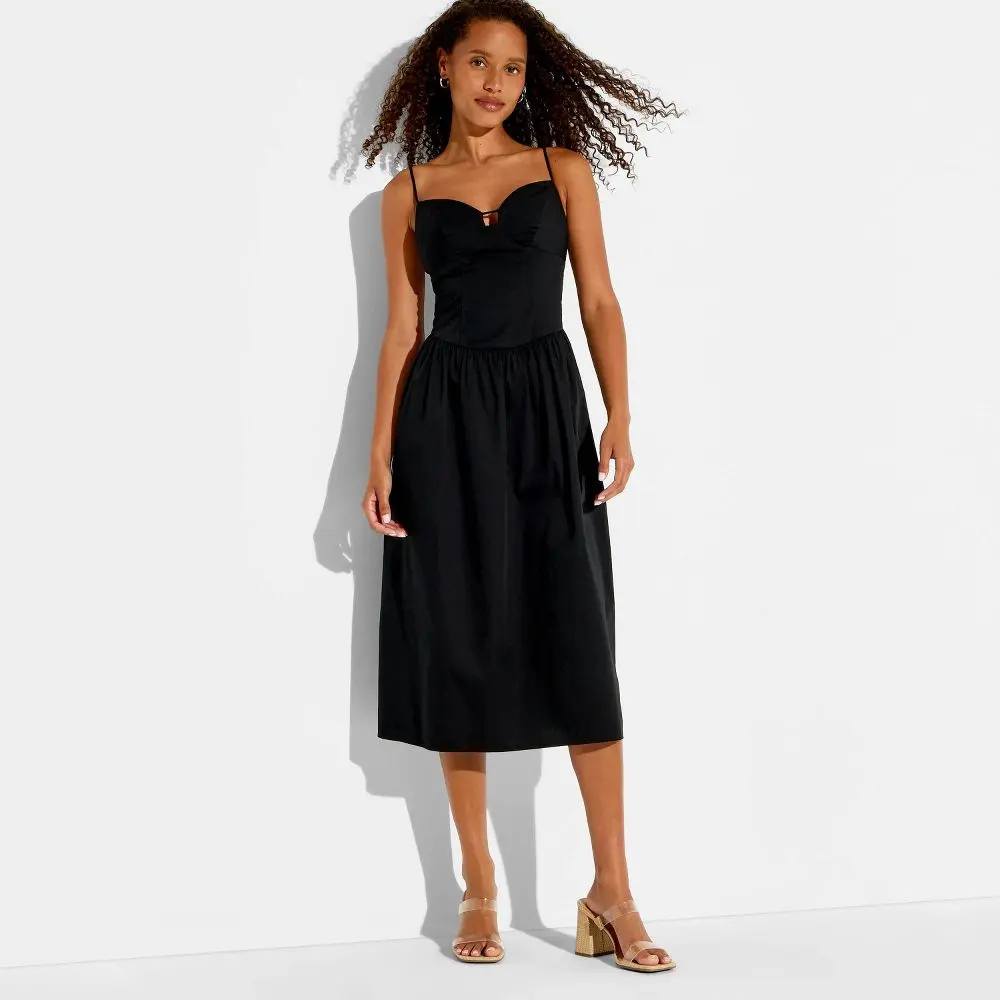 wild fable black dress Women's Lace Trapeze Mini Tailored with a mini length and easy pullover style Women's Keyhole Poplin Midi Dress