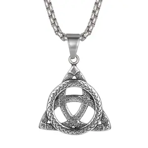 OIDEA Vintage Egyptian Hollow Celtic Knot Stainless Steel Mens Pendant Necklace Silver Tone with 22" Chain