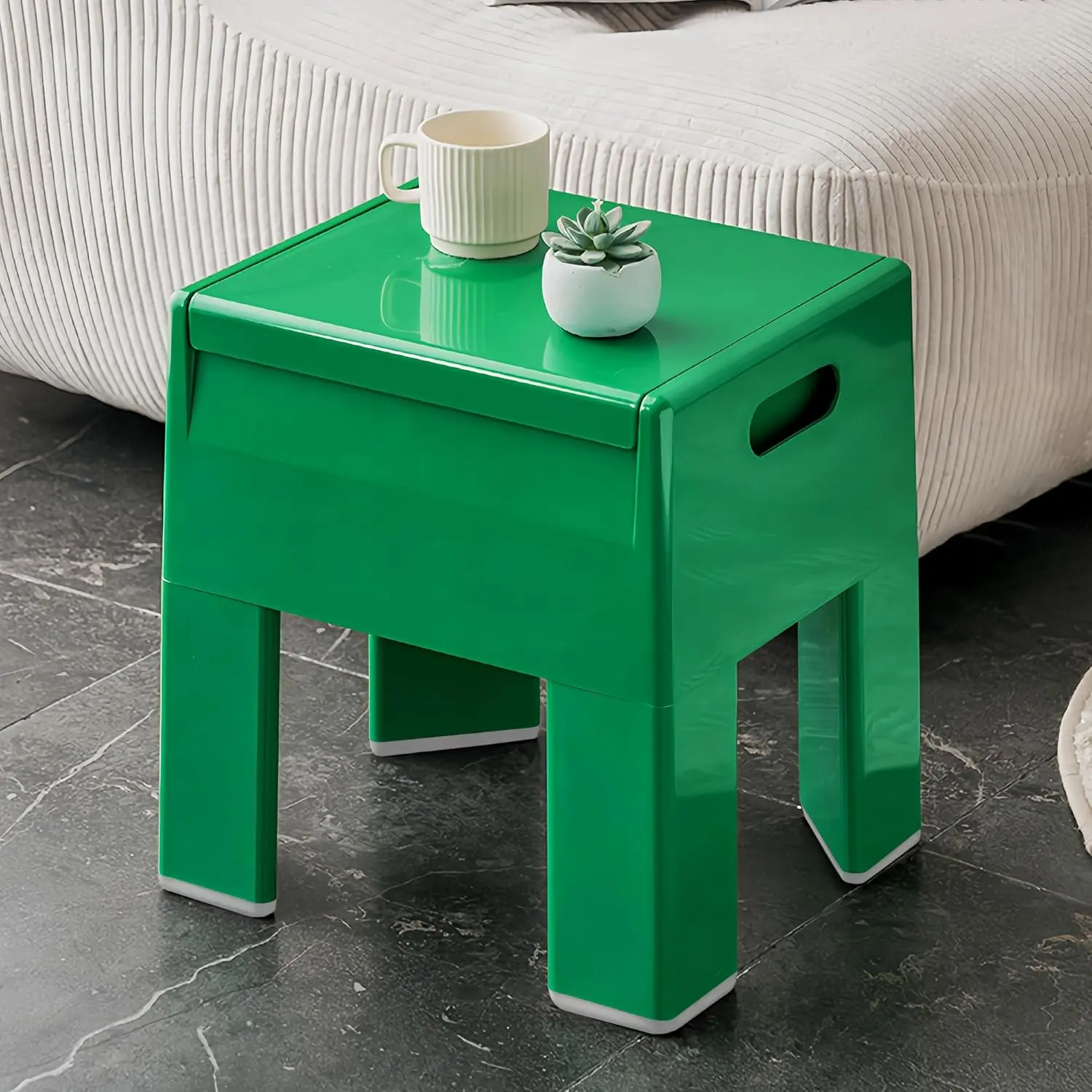 Nightstand Bedside with Storage Space, Multifunctional Colorful Plastic End Table Small Side Table for Bedroom, Dorm and Small Spaces, Easy Assembly(14.7" D x 11.8" W x 15.8" H, Green)