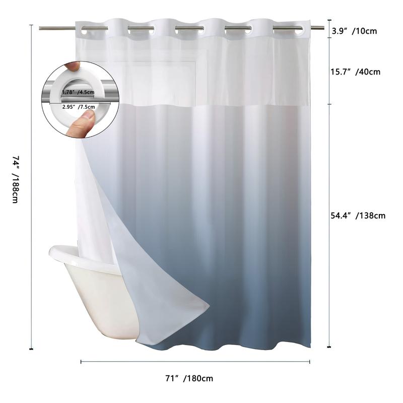 Color Gradient Waffle Shower Curtain, 10 Colors Available, Quick No-Hook Installation, Double Layer with Inner Liner, Stylish Bathroom Decor for Home, Hotel, Salon, Dorm, Bathroom Accessory