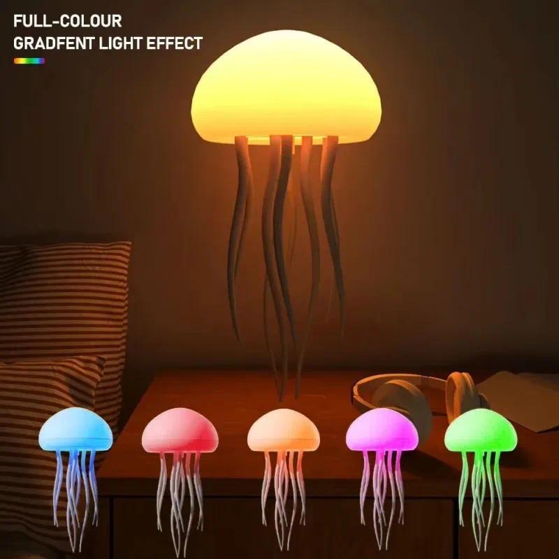 Jellyfish Design LED Lights for Bedroom, Voice-controlled Novelty Desk LED Light, USB Rechargeable RGB Color Changing Desktop Lamp, Cozy Lighting for Home Bedroom Living Room Decor, LED Lights, Modern Nighstand Lamps