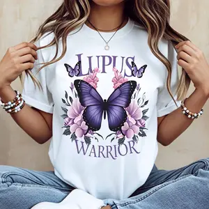 Lupus Warrior Butterfly Floral Print T Shirt White Casual Loose Fit Tee For Everyday Wear And Outdoor Activities