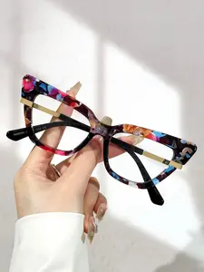 Trendy Vintage Floral/Leopard Pattern Eyeglasses, Anti-blue Light Cat Eye Eyeglasses for Women & Men, Fashion Eyeglasses for Work, Daily Clothing Decor