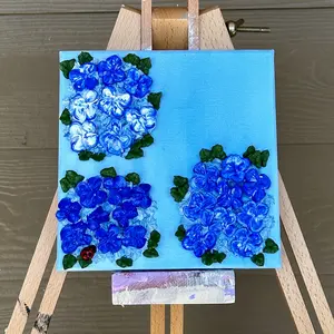 Blue Hydrangeas on Blue 8x8
