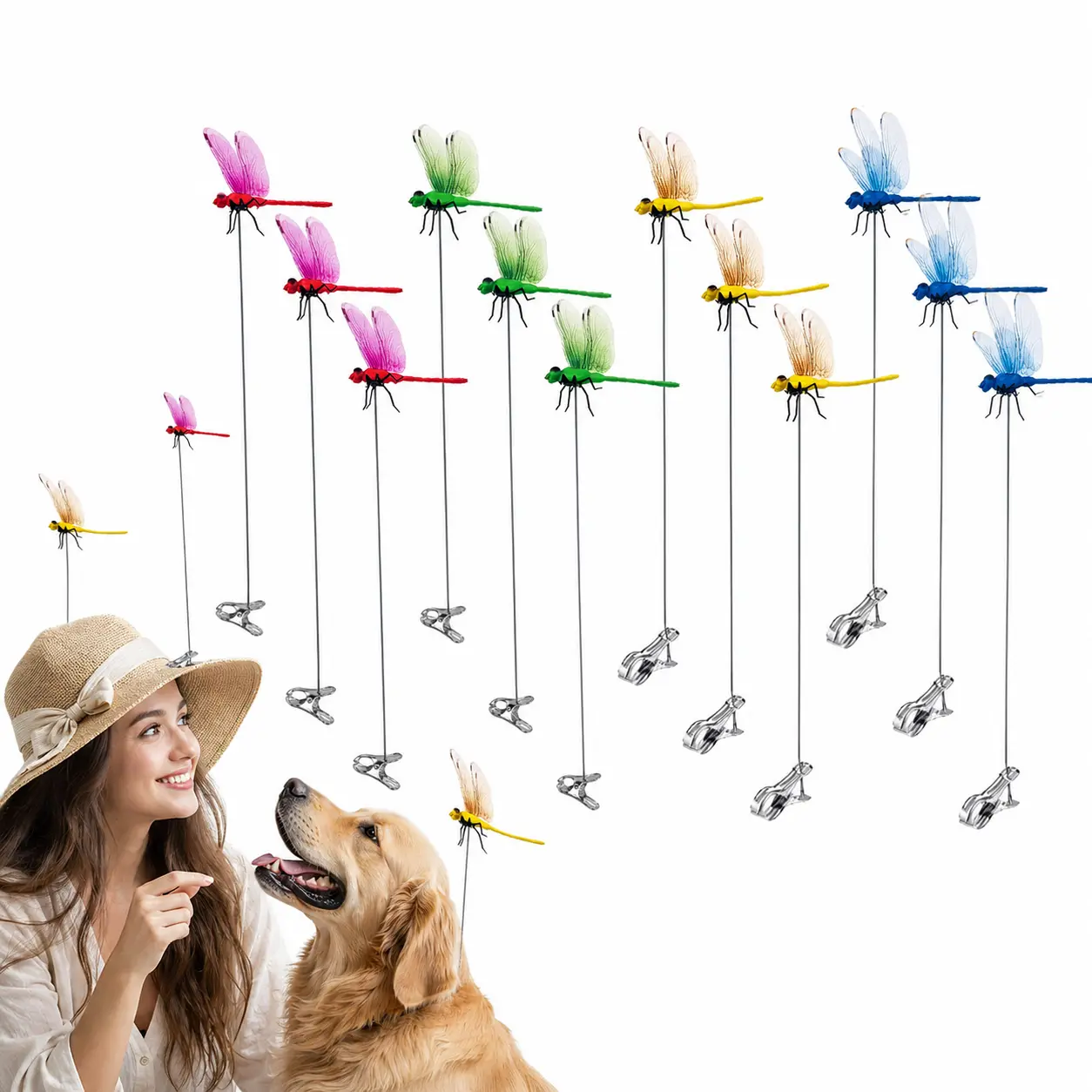 12 PCS Outdoor Fake Dragonfly Rod Clip, Garden Metal Dragonfly Clip. Natural Organic Concept, 3D Dragonfly Garden Decoration, Creative Home Accessories