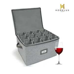 HOMELUX THEORY Ivory Hard Shell Wine Glass Storage Box with Dividers Heavy Duty Moving Container for Stemware & Glassware Kitchen Organization