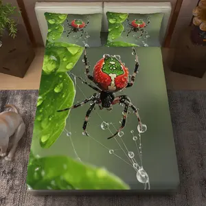 3-Piece Colorful Spider Natural Creative Bed Sheet Set (1*Fitted Sheet + 2*Pillowcases, No Core), Halloween Theme, Wildlife Bedroom Bedding, Soft and Breathable, Suitable for Decorating Living Room, Bedroom, Study, Hotel