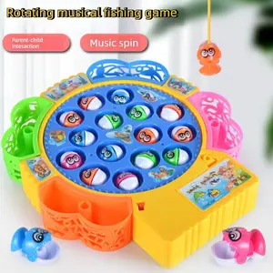 Christmas and Thanksgiving gift, 1 set, Multiple, musical rotating fishing game, cute fish, color recognition, multiplayer interactive competition, develops hands-on and observation skills, requires AA batteries (not included)