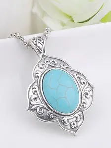 Vintage Natural Stone Necklace Turquoise Pendant, Elegant Jewelry for Women, Handcrafted Gemstone Accessory