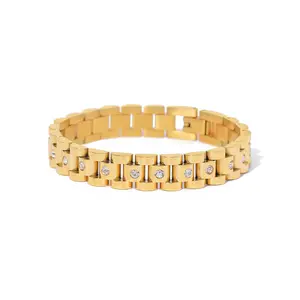 Luxury Stainless Steel Cuff Bracelet,Gold Plated Watchband Design Jewelry for Women,Hypoallergenic & Tarnish-Proof Stackable Bracelet charm  bracelet Rhinestone Decorated Fashion Bracelet Gold Laminated Valentine Bangles mesh  bracelets  dd