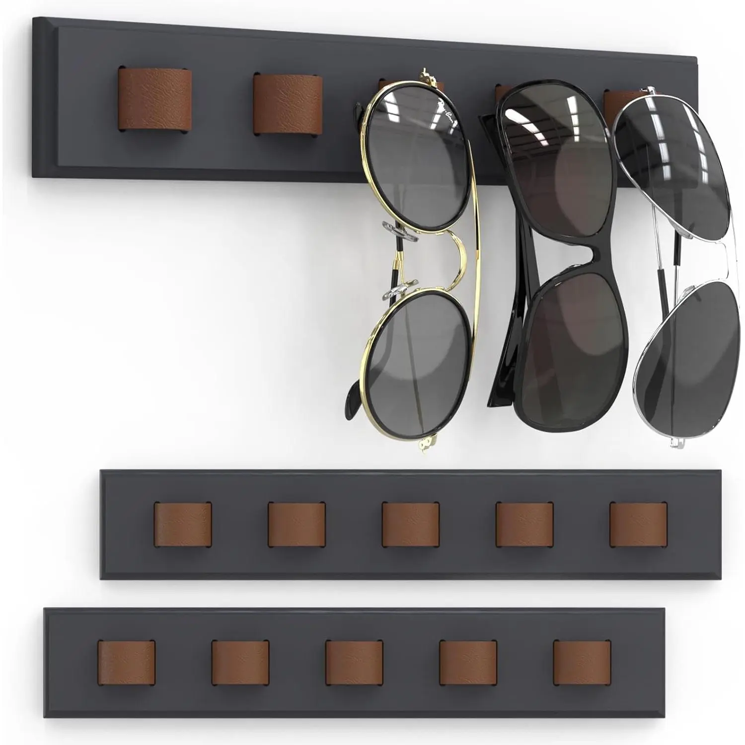 3 Pack Sunglass Organizer, Wall Mounted Sunglasses Organizer, Wooden Glasses Holder Sunglass Holder, Sunglasses Rack for Hanging Your Multiple Eyeglasses, for Wall, Home Decor(Dark Grey) Hangable Hangers
