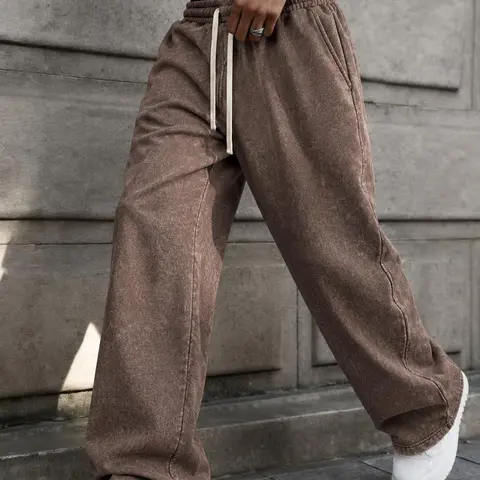 Men’s Acid-Wash Washable Solid-Color Loose-Fit Athletic Casual Sweatpants - Unisex, All-Season, 1-Pack Options, Back-to-School Apparel pants for men
