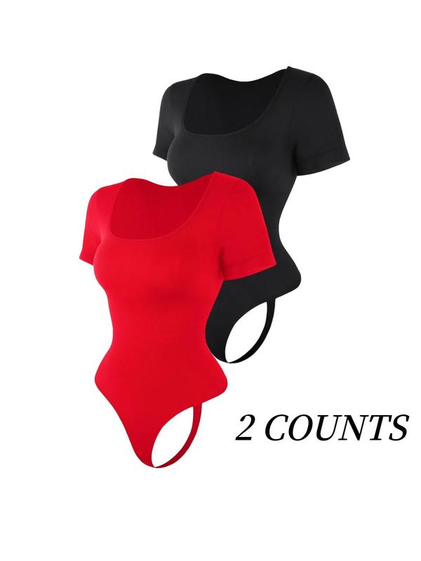 Women's Solid Color Square Neck Shapewear Bodysuit, High Compression Bodysuits, Tummy Control Butt Lifting, Women's Shapewear for All Seasons