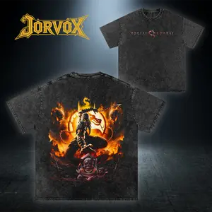 Mortal Kombat 2 Game Live Action Scorpion Washed T-Shirt – Vintage Acid Wash Graphic Tee Front & Back Print for MK Fans