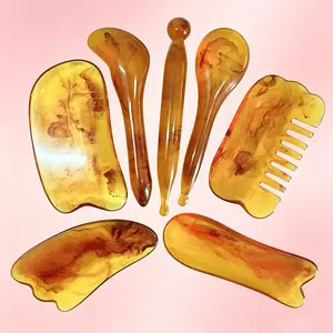 7-Piece Amber & Honey Wax Meridian Health Massage Set, Acupoint Gua Sha Scraping Beauty Kit