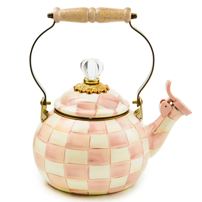 MacKenzie-Childs Rosy Check Whistling Tea Kettle