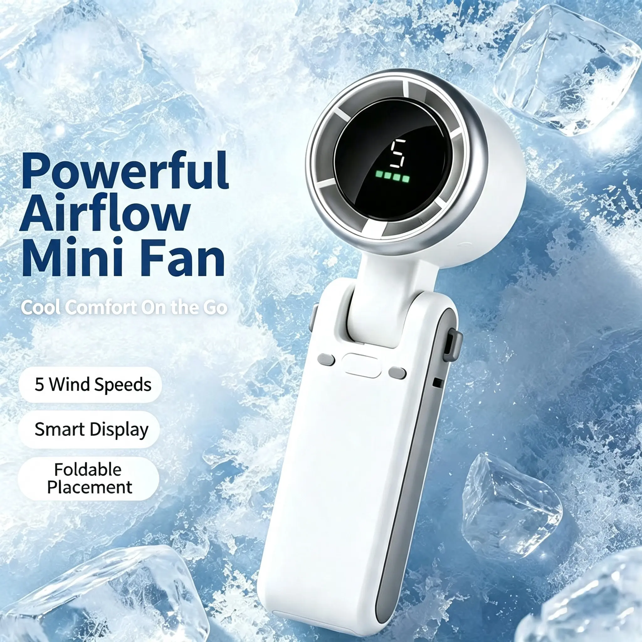 Portable Handheld Turbo Cooling Fan, 3‑IN‑1 Rechargeable Fan with Air Turbo Tech, 5‑Speed 4000mAh Large Battery, Up to 10 Working Hours, Perfect for Outdoor, Travel, Work ﻿