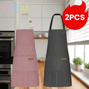 2-Pack Kitchen Cooking Aprons for Women & Men, Adjustable Chef Apron with Large Pockets & Convenient Buckle Strap, Comfortable Waterproof Oil-Proof Bib Apron for Home Cooking, Baking, Grilling, BBQ, Dishwashing & Commercial Restaurant Use