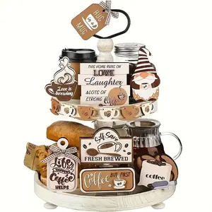 Coffee Themed Tiered Tray Decoration without Tray, 14pcs/set Coffee Sign & Coffee Cup & Other Coffee Decorations, Desktop Decoration for Home Office School, Ornaments