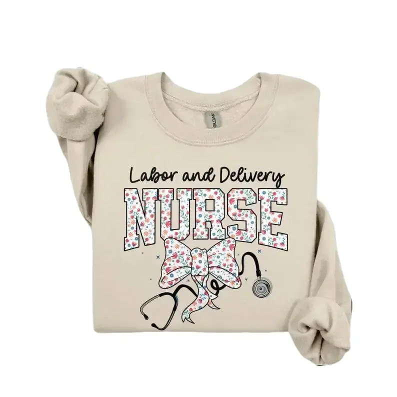Flower Coquette Nurse Stethoscope Bow Sweatshirt & Tshirt, Labor and Delivery Nurse Shirt, Floral Nurse Bow Shirt, Cute Nurse Tee, Nursing School Menswear Black