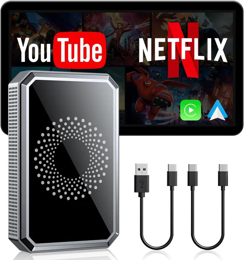 【2026 NEW YEAR GIFT】3-in-1 Magic Video Box for Streaming Netflix/YouTube/TikTok, Wireless Carplay Adapter Dongle with USB Drive for OEM Wired Apple Car Play and Android Auto Cars