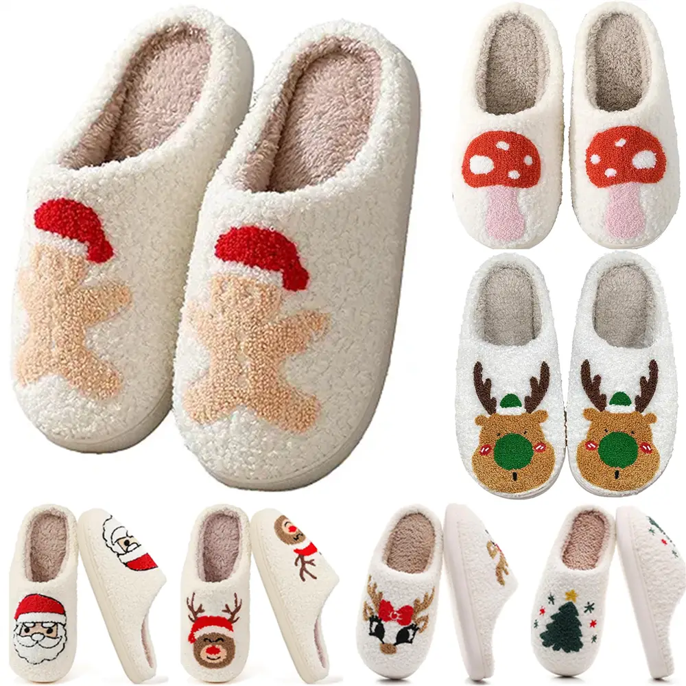 Winter Slippers Christmas Slippers Reindeer Slippers for Women and Men Holiday Halloween Slippers Indoor Bedroom Fluffy Warm Fleece Slippers Winter So