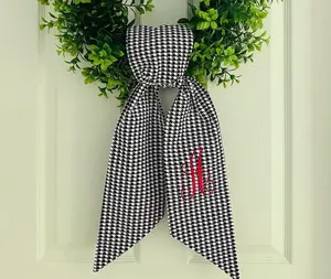 University Monogrammed Black Houndstooth Wreath Sash For Front Door - Personalized Embroidered Alabama Home Decor