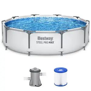 Round Above Ground Frame Swimming Pool with Filter Pump, Heavy Duty DuraPlus PVC Liner & Anti-Corrosion Steel Frame, Outdoor Backyard Family Summer Water Play Pool inflatable