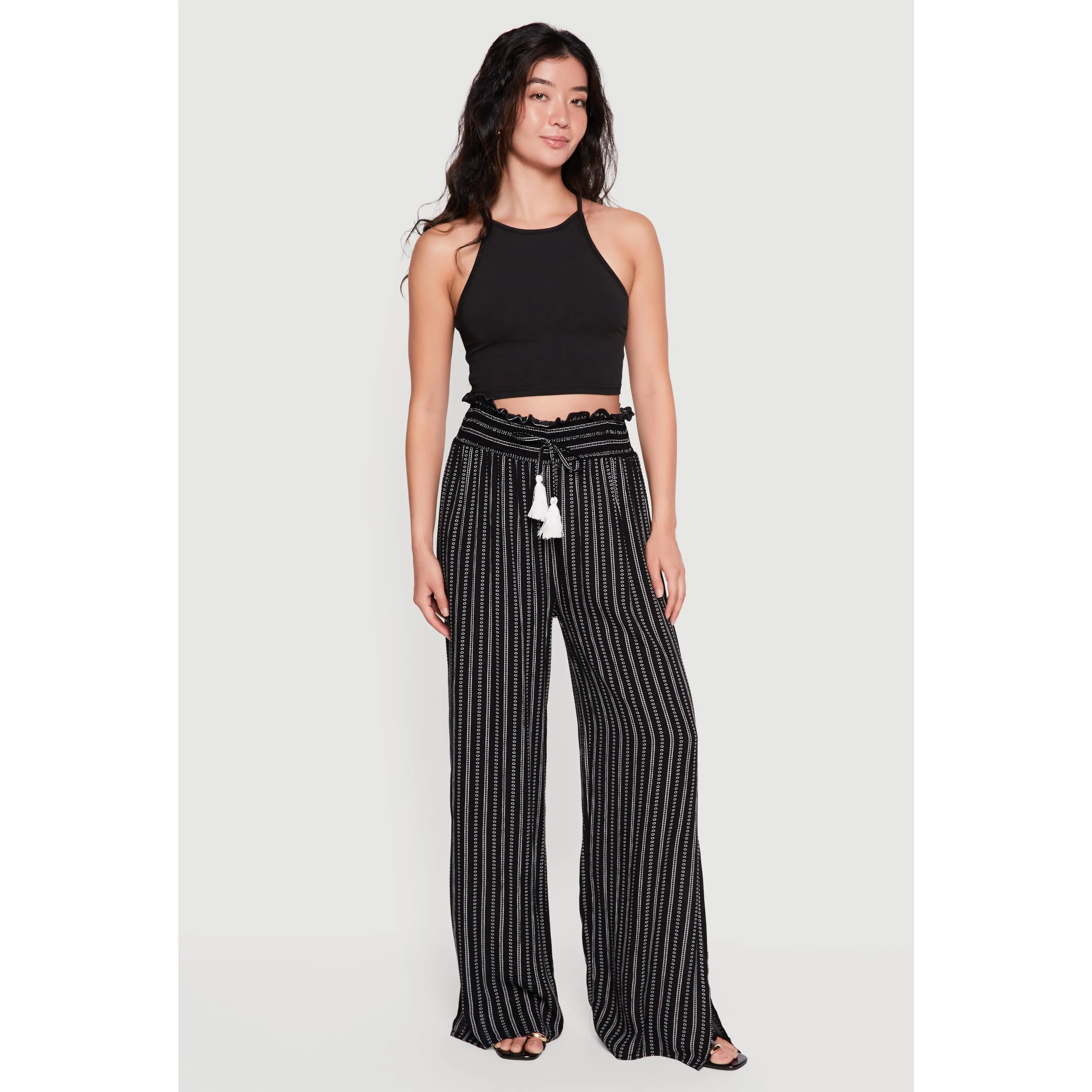 Smocked High Waist Wide Leg Casual Pants