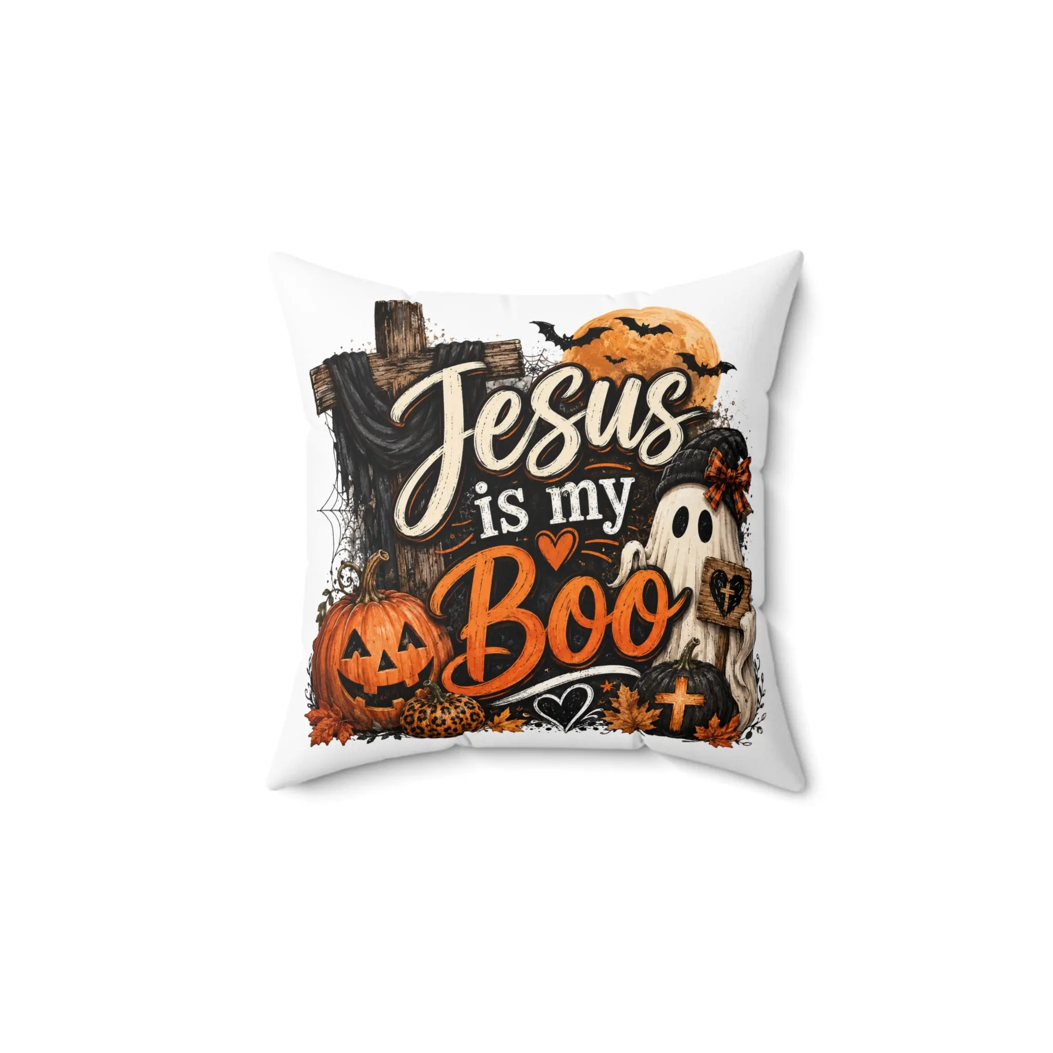 Jesus Is My Boo Halloween Pillow — Spooky Christian Fall Decor