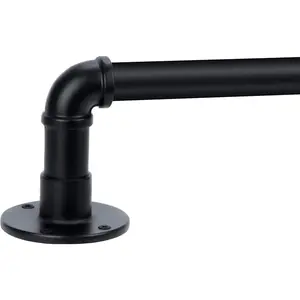 Curtain Rods for Windows 144 to 168, 1 Inch Industrial Wrap Around Black Curtain Rod, Indoor/Outdoor Room Divider Adjustable Drapery Pole, 144"-168"